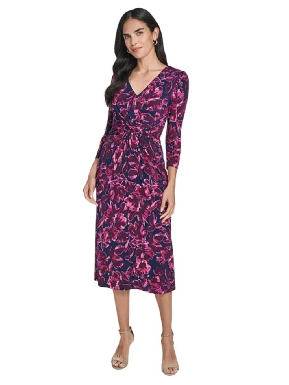 Jessica Howard Puff Shoulder Twist Front Midi Dress NWOT